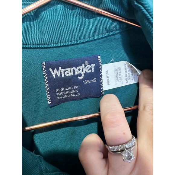 Vintage Wrangler Men's Green Teal Pearl Snap Collared Western Shirt Size Large - Picture 5 of 7